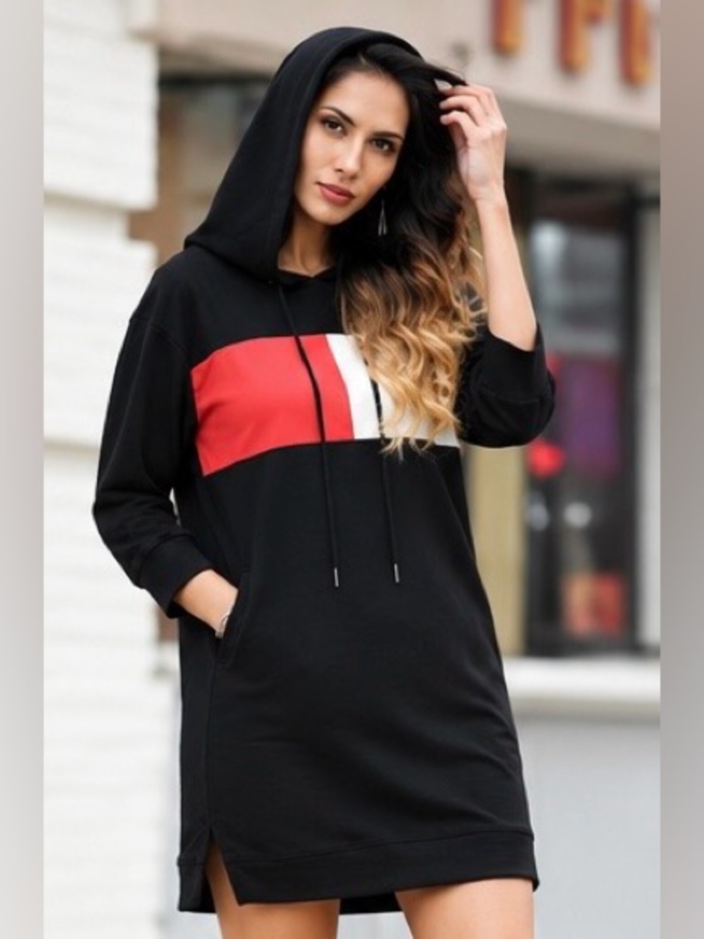 Z Avenue Color Block Hoodie Dress Size 3X Athleisure Tunic